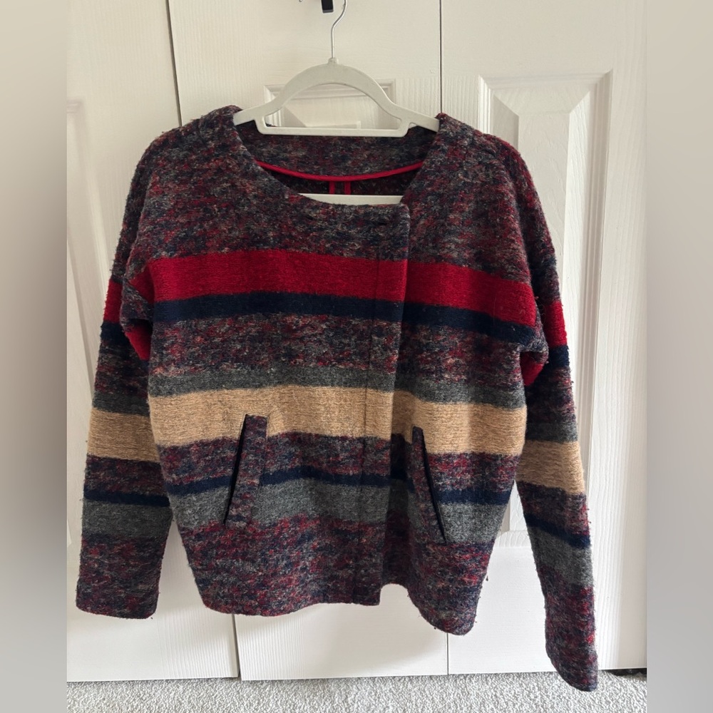 Madewell Striped Crewneck Sweater in Red, Navy & Tan